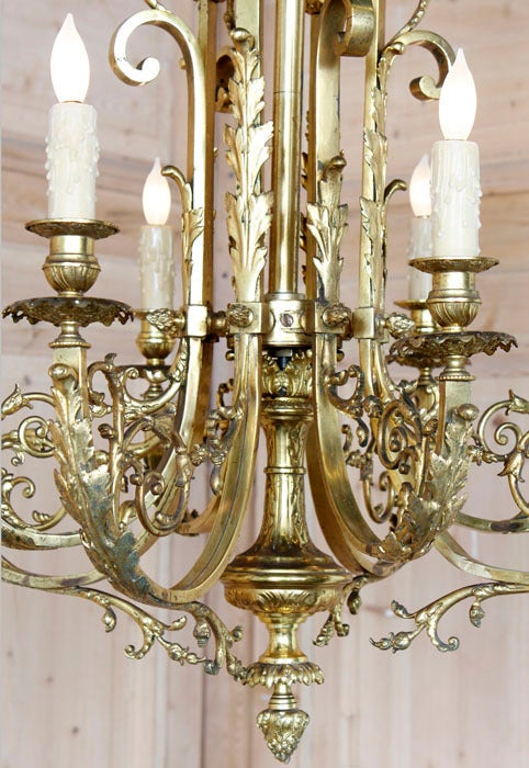 19th Century French Louis XIV Brass and Bronze Gasolier Chandelier 2