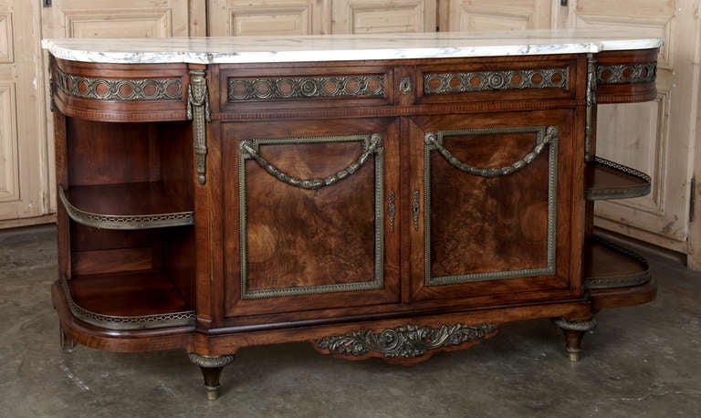 Antique Louis XIV Burl Walnut Marble Top Buffet