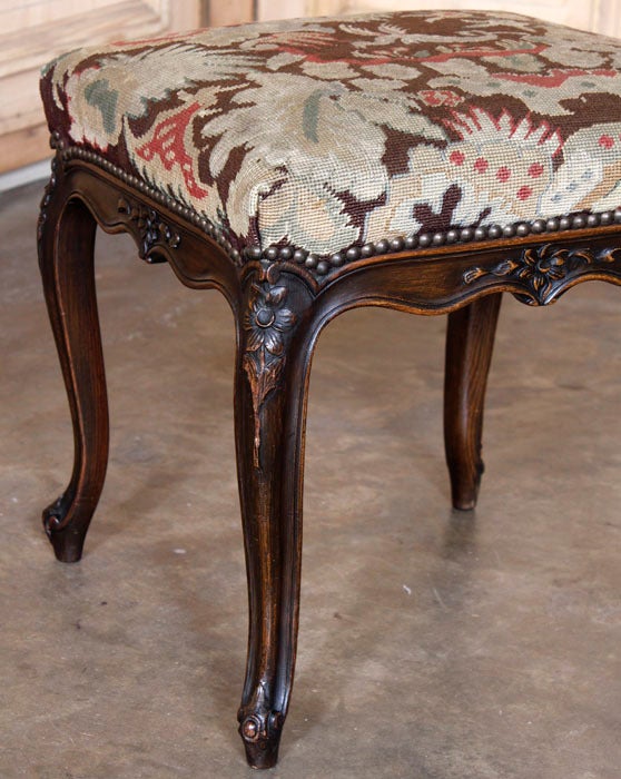 Antique Country French Tapestry Footstool at 1stDibs