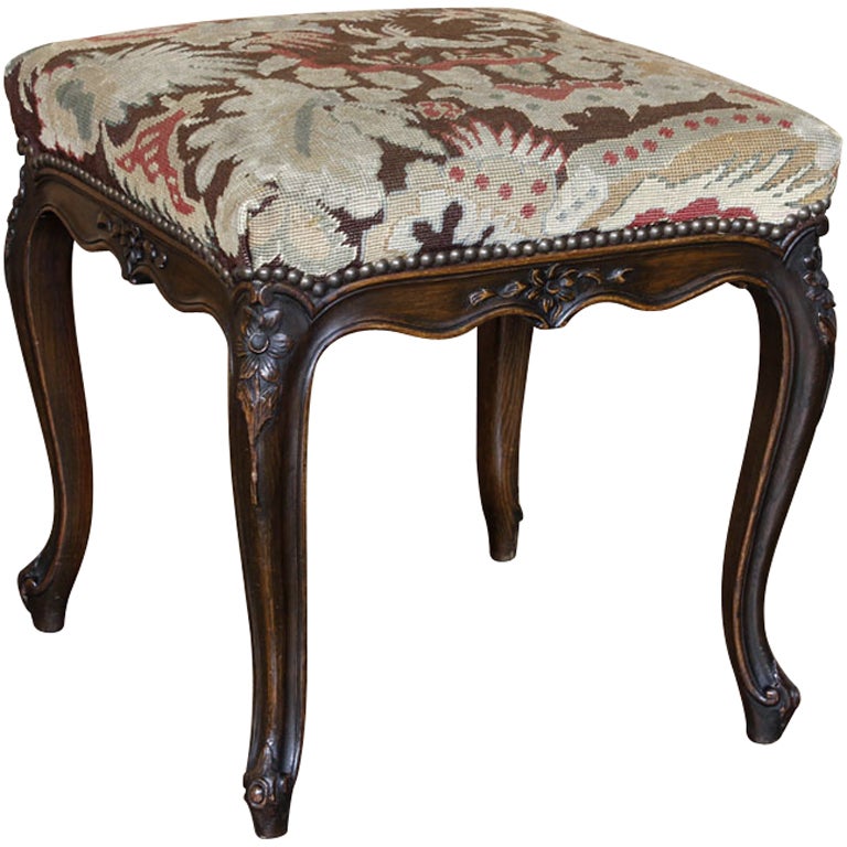 Antique Country French Tapestry Footstool