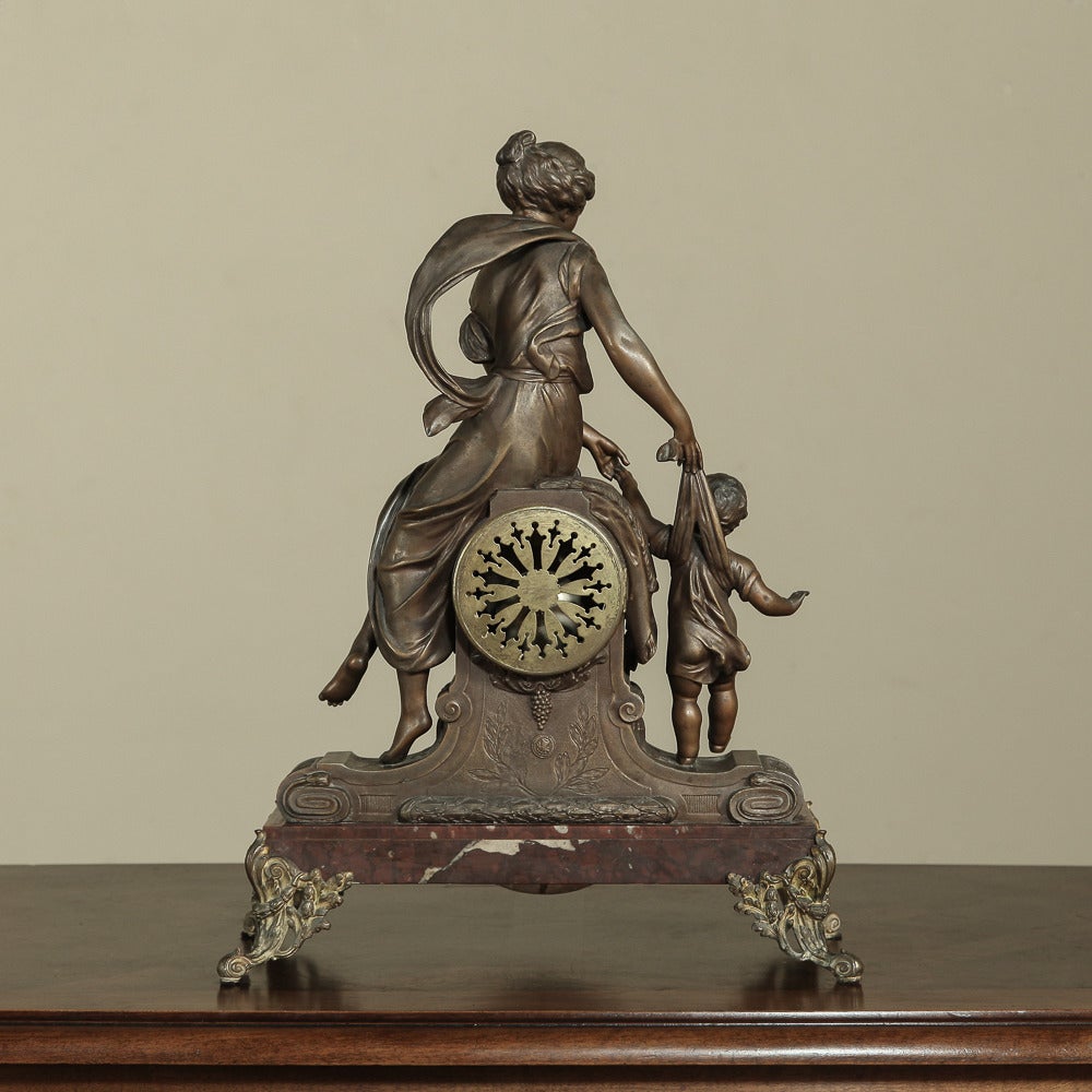 Late 19th Century Antique French Spelter Mantel Clock by Moreau