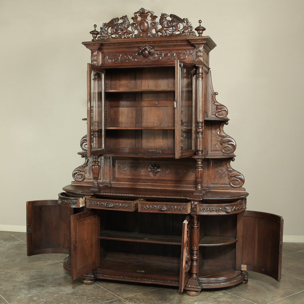 Hand-Carved 19th Century Grand French Renaissance Two-Tiered Hunt Buffet
