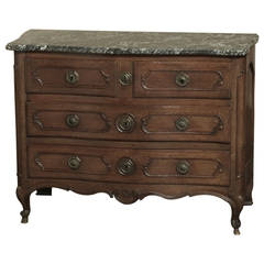 Early 19th Century Country French Marble-Top Hand Carved Solid Oak Commode