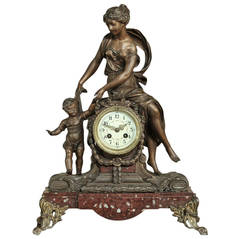 Antique French Spelter Mantel Clock by Moreau