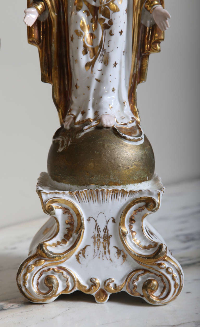 19th Century Antique Hand-Painted Porcelain Madonna