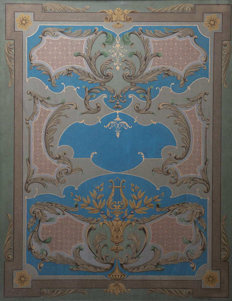 Antique French Framed Hand Painted Wall Panel, circa 1880s at 1stDibs