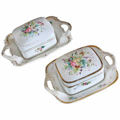 Pair 19th C. Old Paris Porcelain French Sardine Servers
