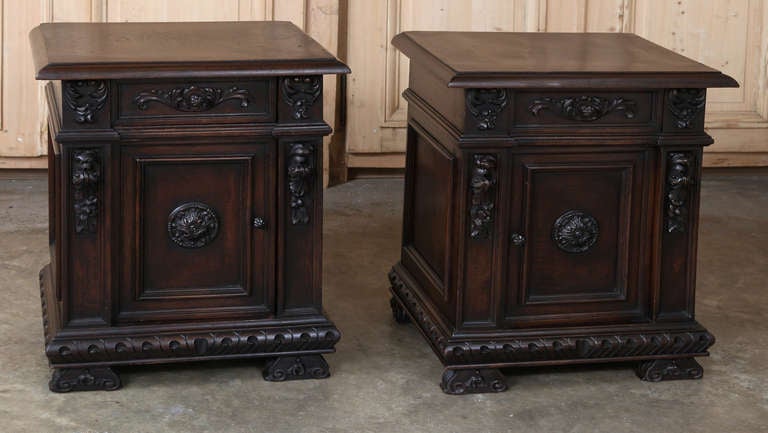 Vintage Pair of Italian Renaissance Walnut Nightstands