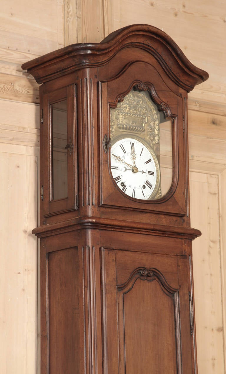 19th Century Antique Country French Long Case Clock, circa 1820s In Excellent Condition In Dallas, TX