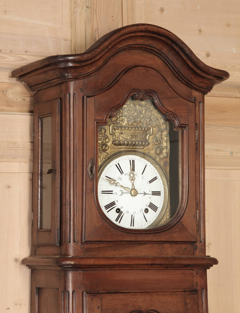 Brass 19th Century Antique Country French Long Case Clock, circa 1820s