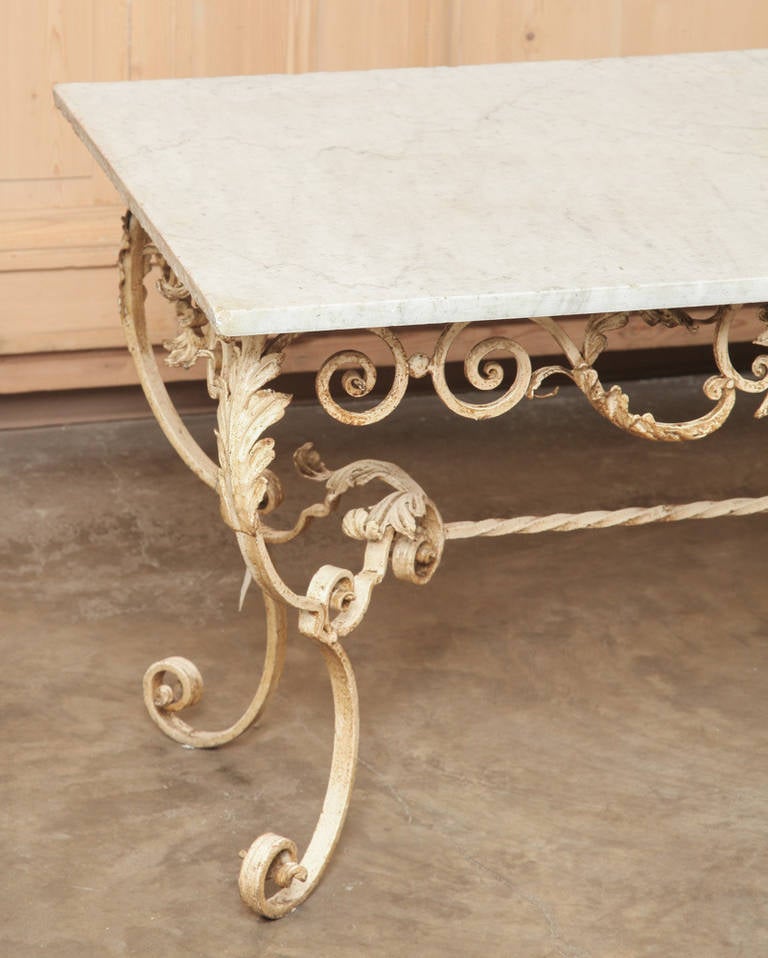 Rococo French Wrought Iron Marble-Top Coffee Table