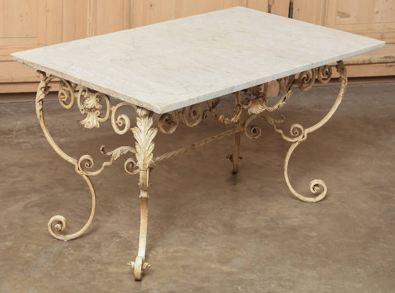 20th Century French Wrought Iron Marble-Top Coffee Table
