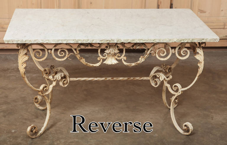 French Wrought Iron Marble-Top Coffee Table 1