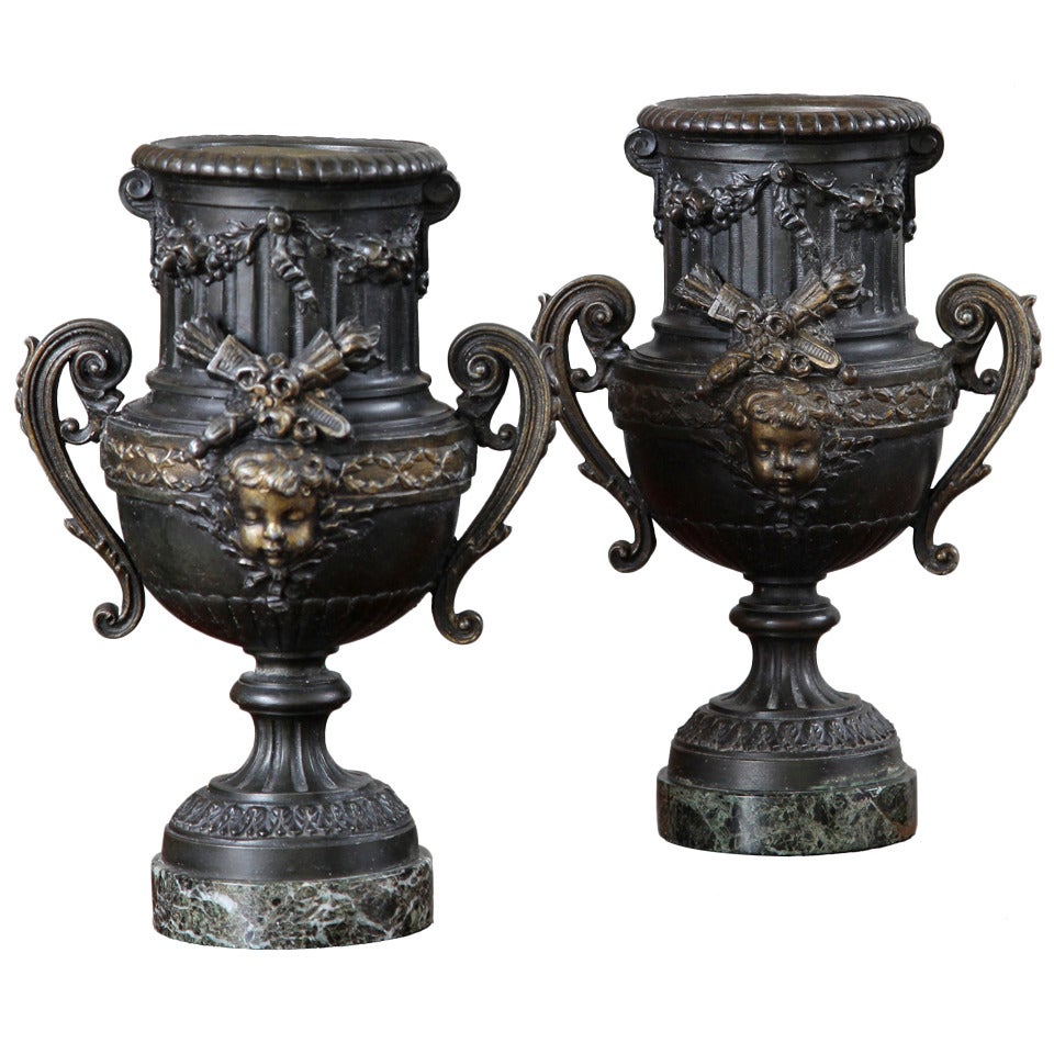 Pair of Louis XVI Period Neoclassical French Mantel Urns