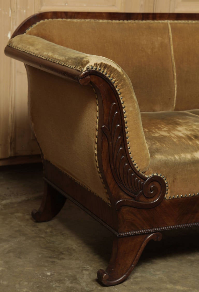 Hand-Carved 19th Century French Louis Philippe Period Mahogany Sofa