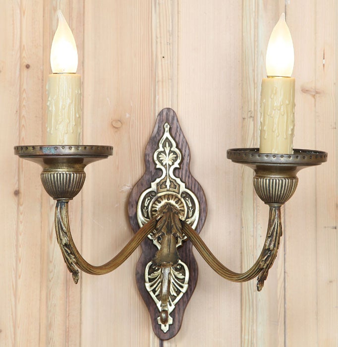 Pair Antique French Brass Renaissance Gas Sconces, Ca. 1860