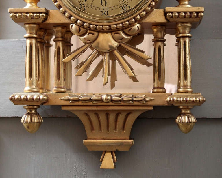 Swiss Antique Swedish Hand Carved Gilded Wall Clock