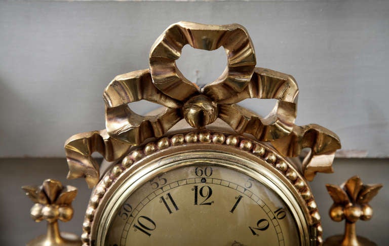 Antique Swedish Hand Carved Gilded Wall Clock In Excellent Condition In Dallas, TX