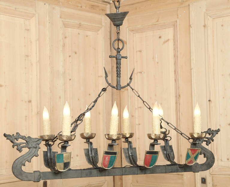 French Wrought Iron Longboat Chandelier
