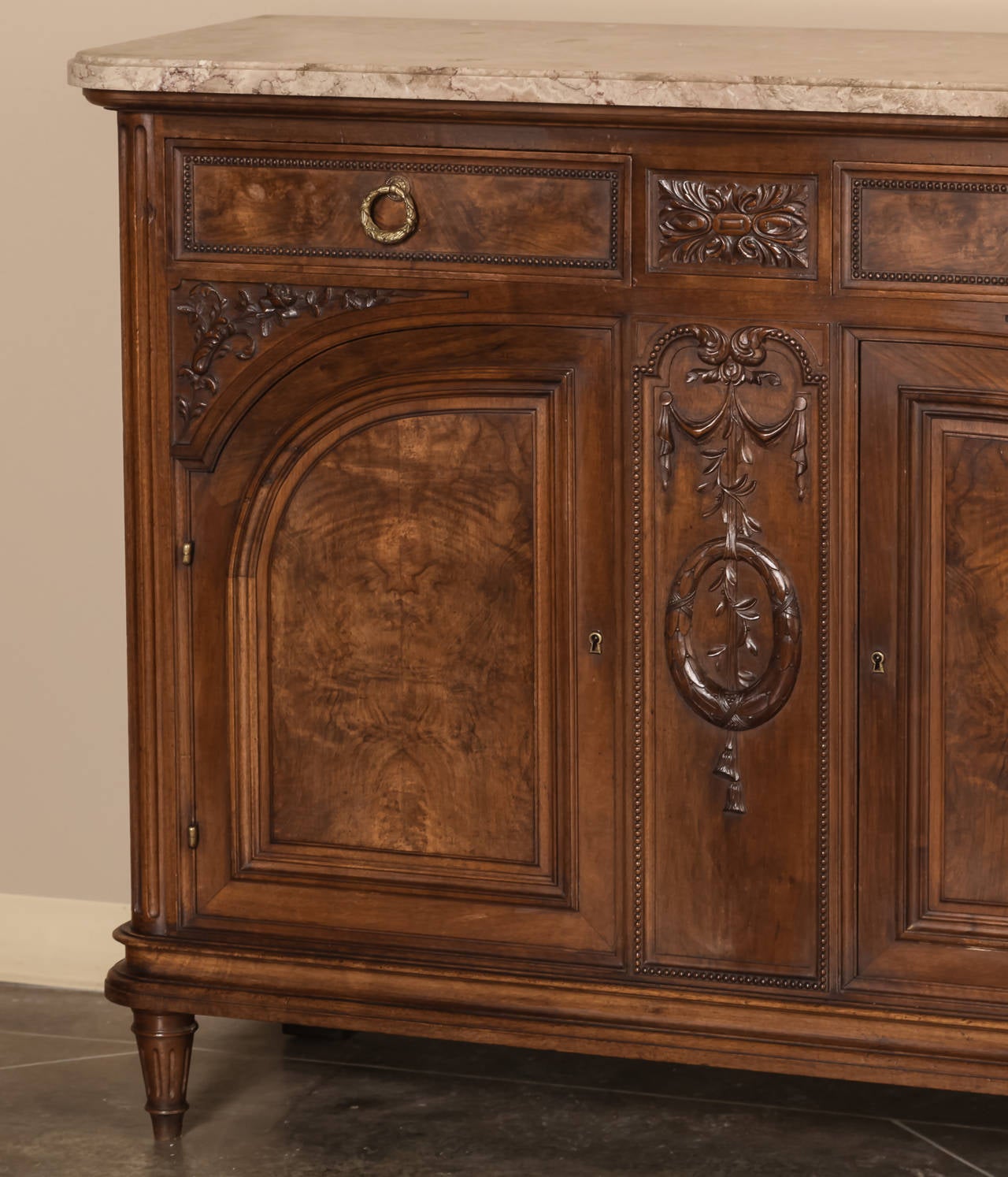Louis XVI Marble-Top Walnut Buffet