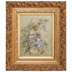 19th Century Framed Oil Painting on Canvas of Wisteria in Bloom by Cristin