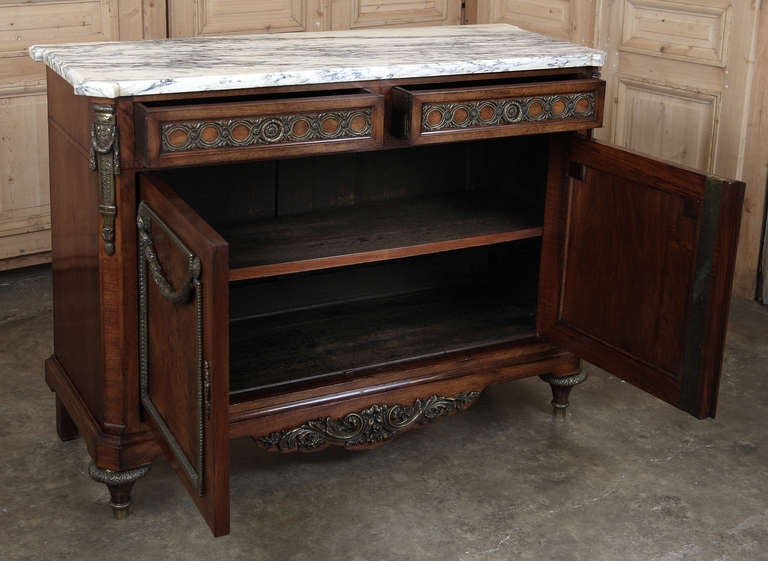 Antique Louis XIV Burl Walnut Marble Top Buffet