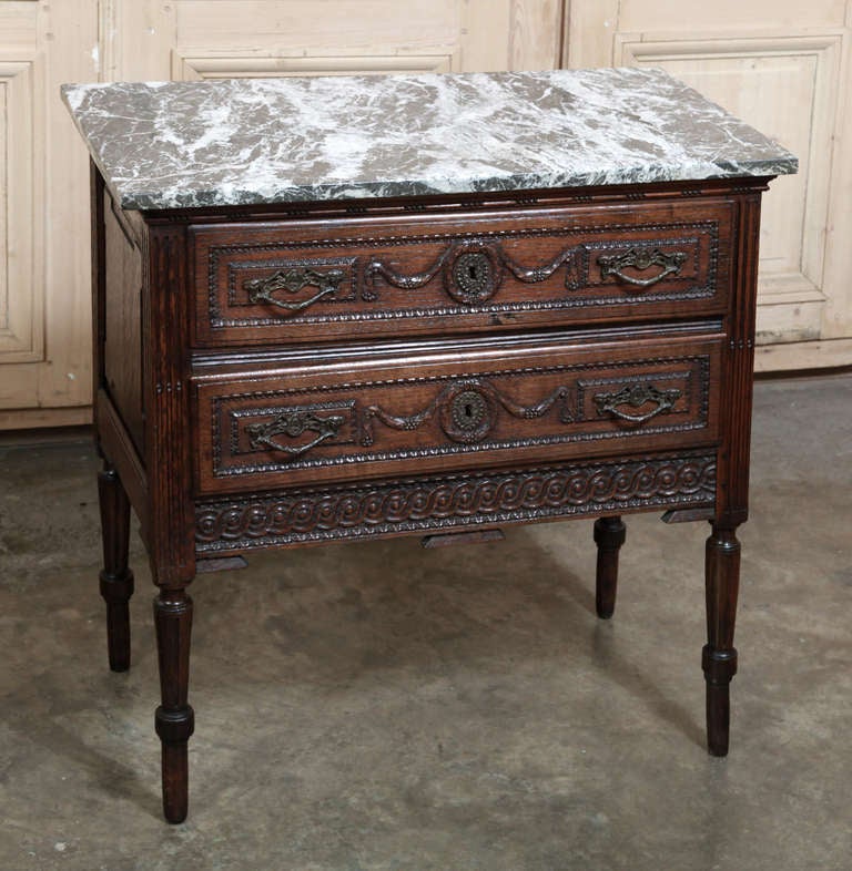 Antique Country French Marble Top Commode