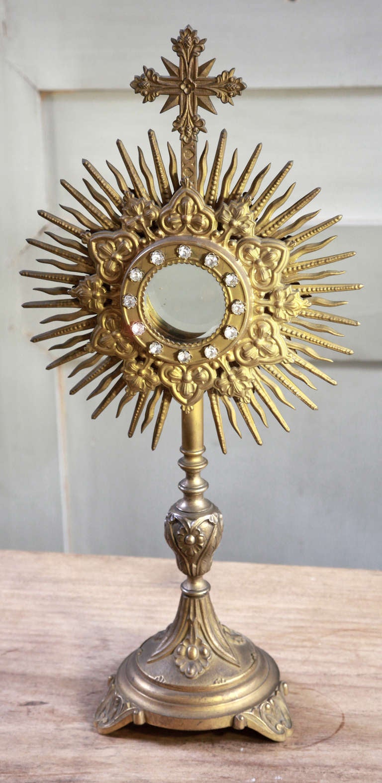 Antique bronze monstrance survives in a remarkable degree of preservation with intricate detail made possible by only the most talented artisans of Paris!
ca. 1870
Please note that the prices on our website are updated far more frequently than on