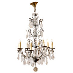 19th Century French Napoleon III Brass & Crystal Chandelier