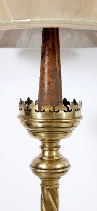 19th Century Antique Gothic Bronze Candlestick Table Lamp