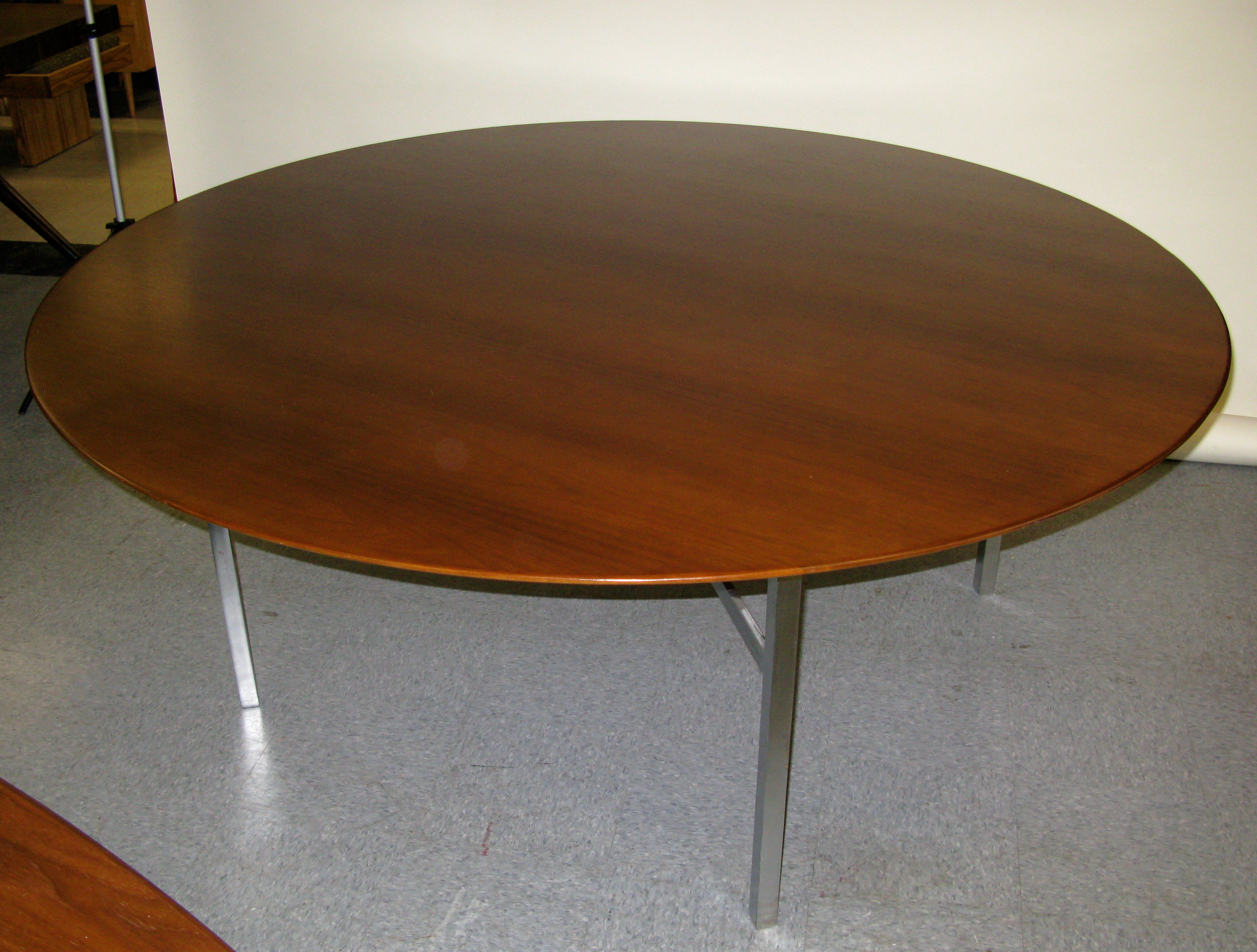 Knoll - Huge 6 foot Round Walnut Table with Iron Legs