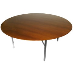 Knoll - Huge 6 foot Round Walnut Table with Iron Legs