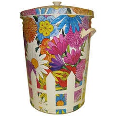 Vibrant 1970 "Flower Power" Garbage Can