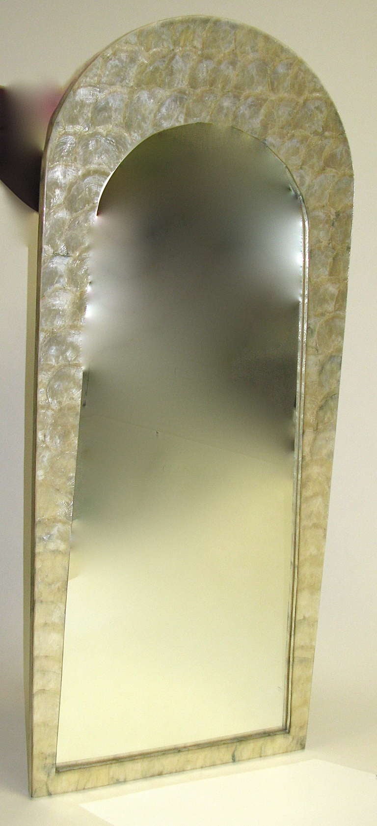   1960 Karl Springer Style Capiz Shell Mirror In Excellent Condition For Sale In Hudson, NY