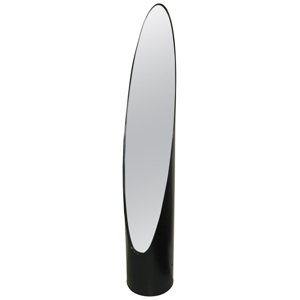Awesome 1970 Oval Mirror In Metal Tube Base