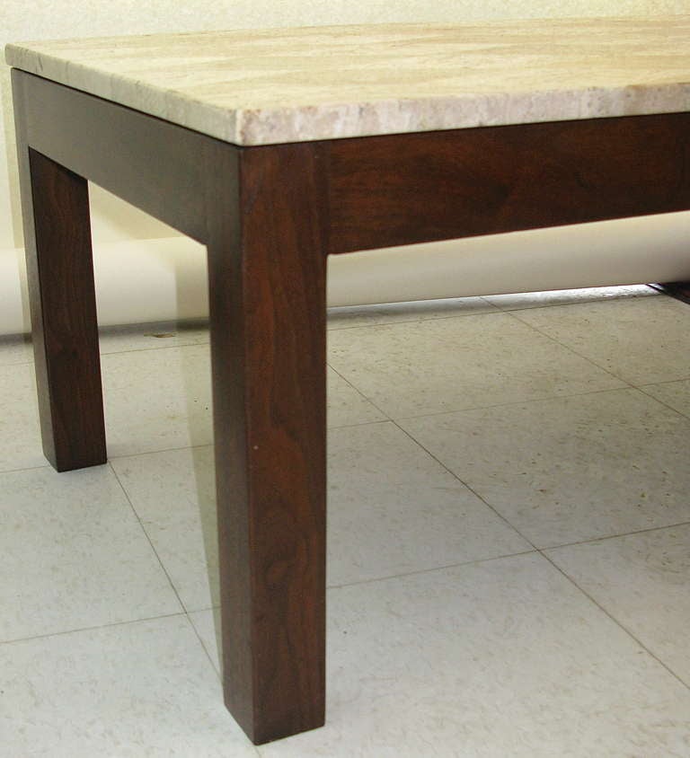 Mid-Century Modern   1950 Diamond-Pattern Travertine Top Coffee Table For Sale