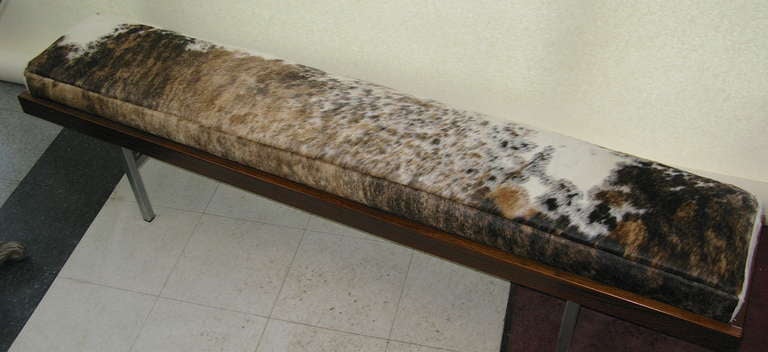 Scandinavian Modern 1960 Slim Profile Rosewood Bench with Cowskin Cushion