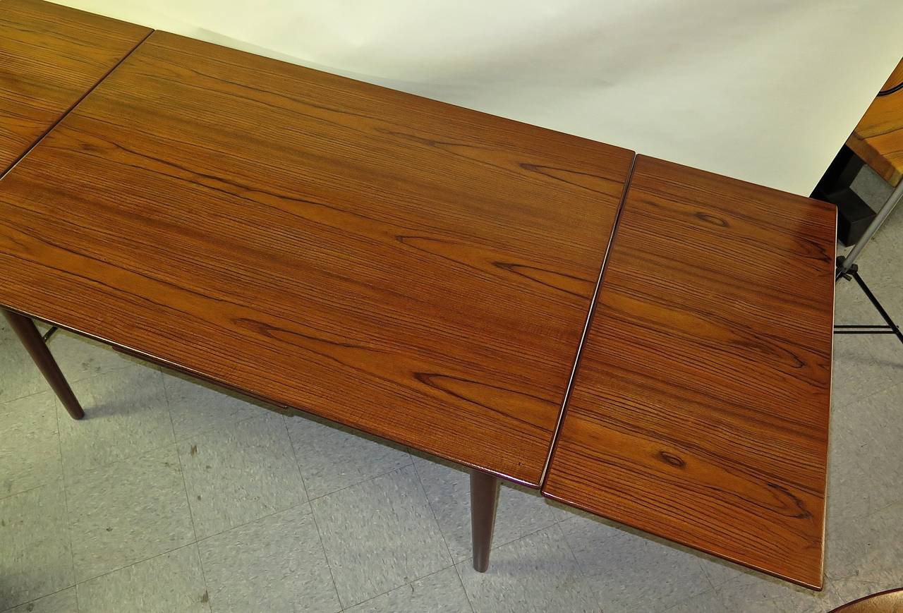 1950 Danish Teak and Brass Trestle Table with Two Leaves by Mogensen In Excellent Condition In Hudson, NY