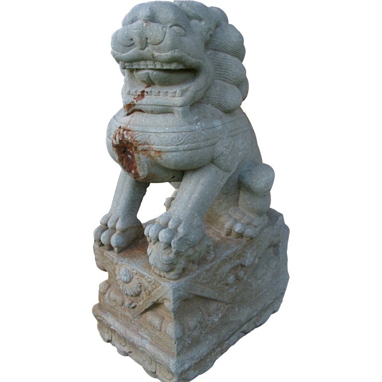Qing Dynasty -China  -Carved Stone Guardian Lion For Sale