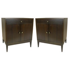 McCobb- Style Walnut Pair Night Stands with Pull-out Drink Tray