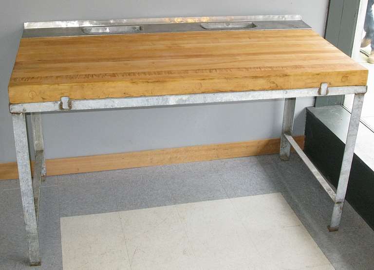 Unique 1940 Butcher Block and Aluminum Work Table 1