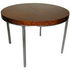 41 Inch Round Cherry & Steel Leg Table w/ 3 Leaves
