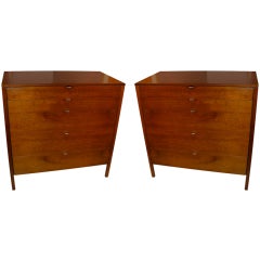 Wonderful Pair Knoll 5 Drawer Chests in Walnut