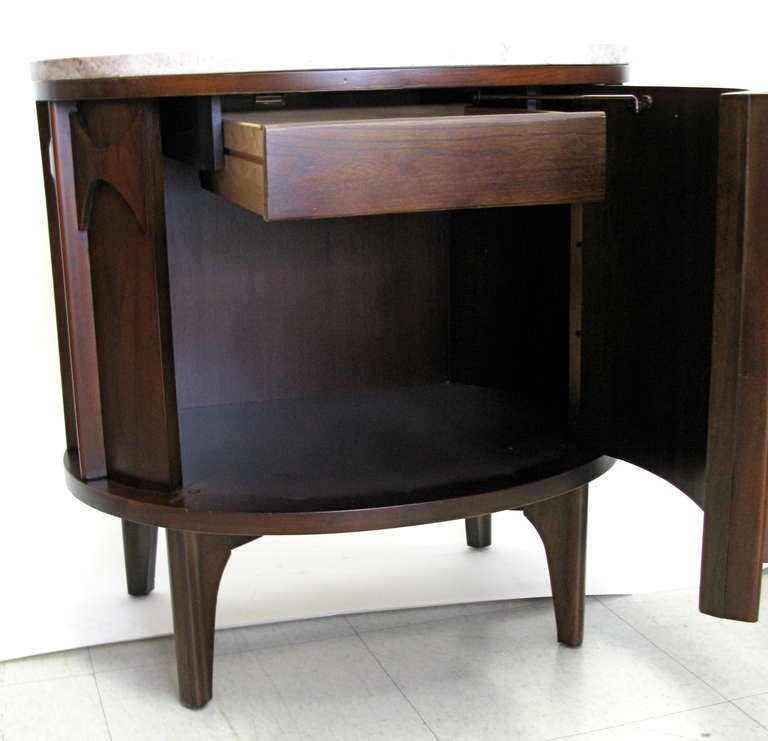 1960 kent coffey pair walnut marble top nightstands at 1stdibs