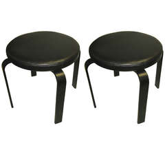 Great Pair of Black Iron Stools with Cushion Great Pair of Black Iron Stools with Cushion