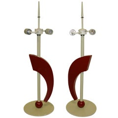 Retro Funky Pair of 1950 Table Lamps-Great Red Color