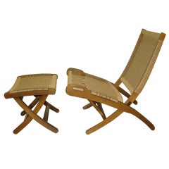 After Hans Wegner-Pair of Folding Chairs and Ottoman