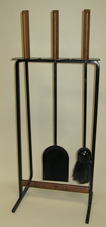 Great Vintage Set of Fireplace Tools and Stand