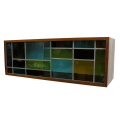 1960 Walnut Hanging Cabinet w/Stained Glass Doors