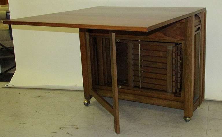 Romanian Clever 1950's Drop Leaf Table ...with Chairs Inside